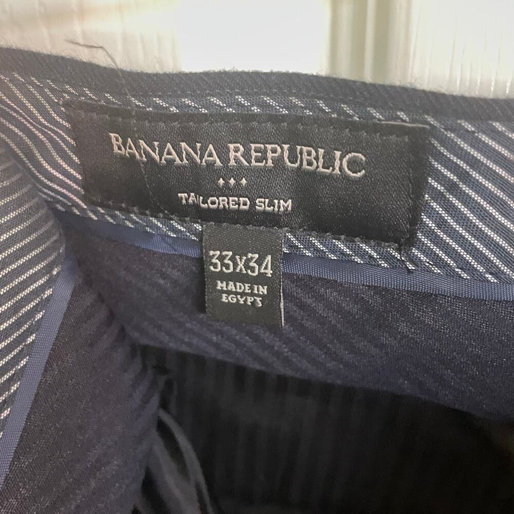 Banana Republic Navy Blue Stripe Pants Tailored Slim Men's Trousers Size 33x34 - Picture 3 of 7